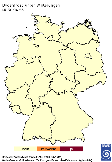 Bodenfrost unter Winterungen, Vorhersage heute