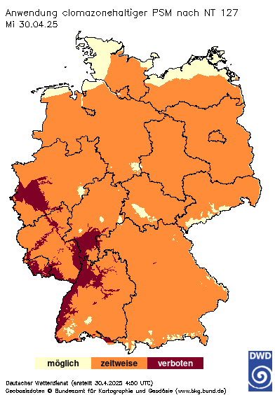 Bei der Anwendung clomazonehaltiger PSM sind Tageshöchsttemperaturen zu beachten - Vorhersage heute