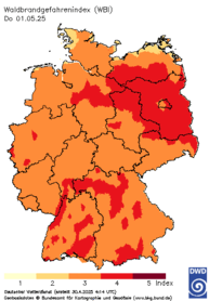 aktueller Waldbrand-Gefahrenindex WBI, heute + 1 Tag