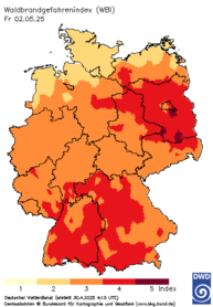 aktueller Waldbrand-Gefahrenindex WBI, heute + 2 Tage