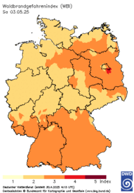 aktueller Waldbrand-Gefahrenindex WBI, heute + 3 Tage