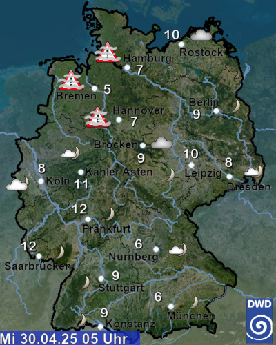 Überblick über das aktuelle Wetter und die Temperaturverteilung in Deutschland (stündliche Bereitstellung)