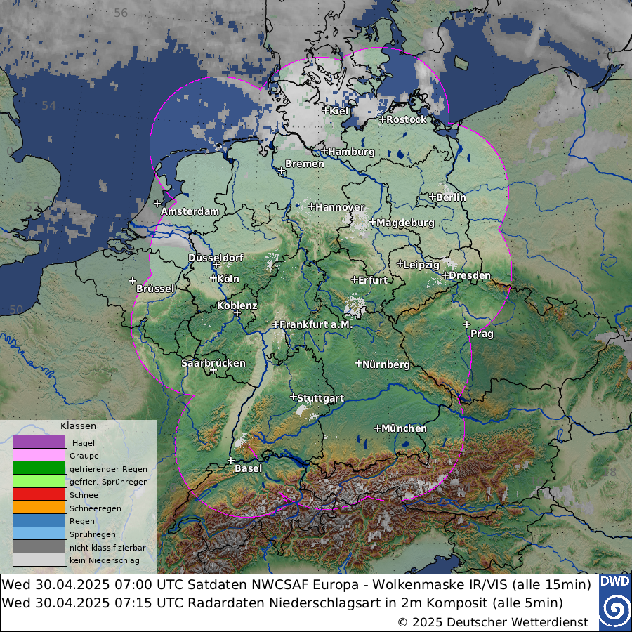 Satellitenbild - Wolken + Niederschlagsart