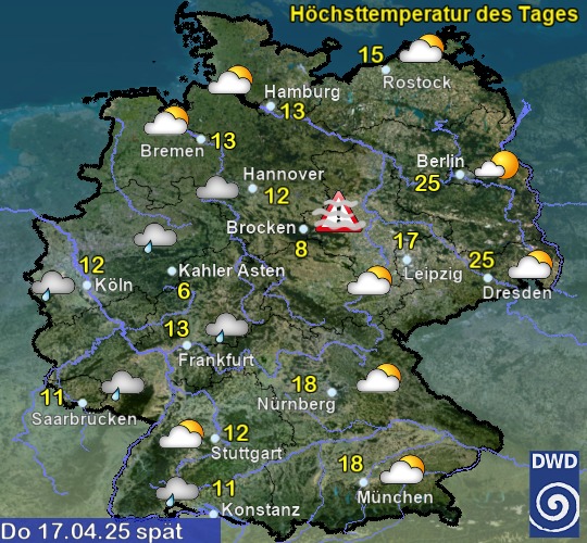 Vorhersage für übermorgen spät mit Temperatur und Wetter