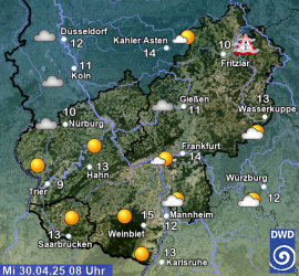 Aktuelles Wetter in Hessen, Rheinland-Pfalz und Saarland