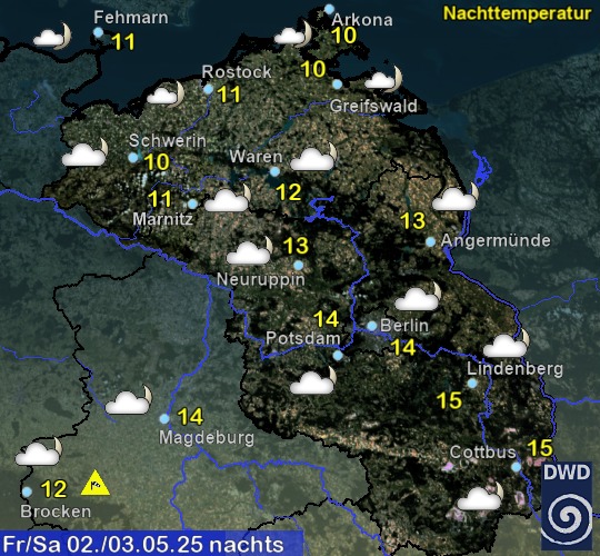 Vorhersage für heute mit Nachttemperatur und Wetter für Region Nordost Vorhersage für heute mit Nachttemperatur und Wetter für Region Nordost