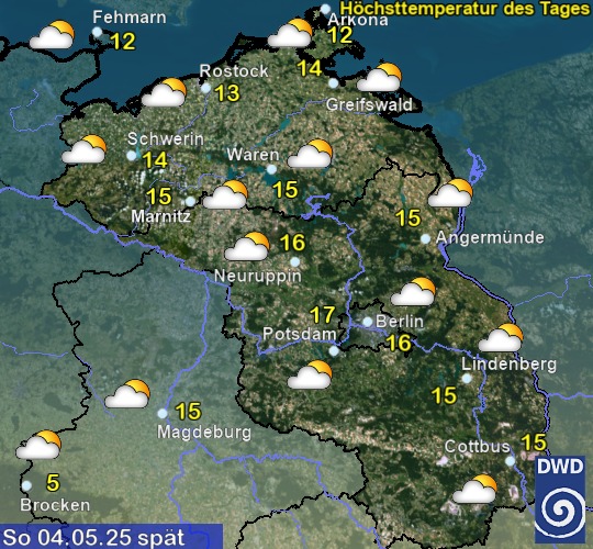 Vorhersage für übermorgen mit Höchsttemperatur und Wetter für Region Nordost