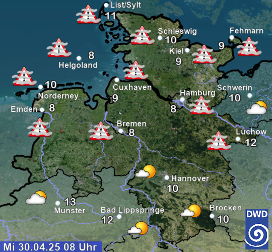 aktuelles Wetter und aktuelle Temperatur Region Nordwest