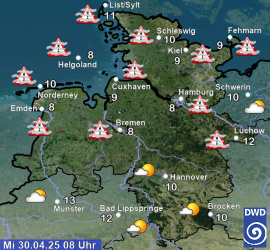 Aktuelles Wetter in Schleswig-Holstein, Hamburg, Bremen und Niedersachsen