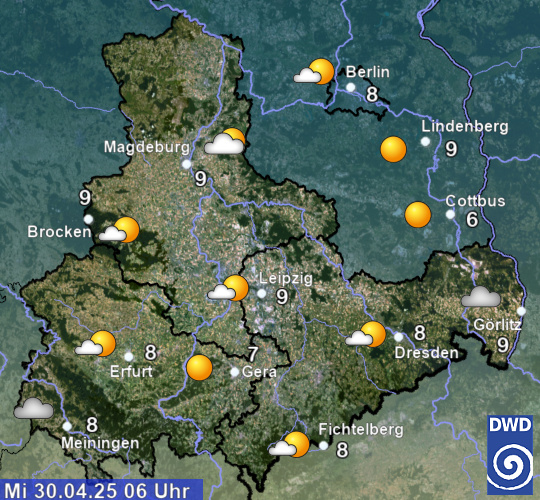 aktuelles Wetter und aktuelle Temperatur Region Ost