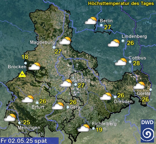 Vorhersage für übermorgen mit Höchsttemperatur und Wetter für Region Ost