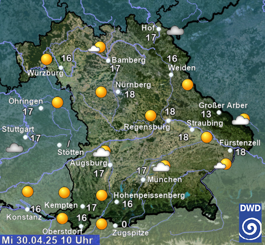 aktuelles Wetter und aktuelle Temperatur Region Suedost