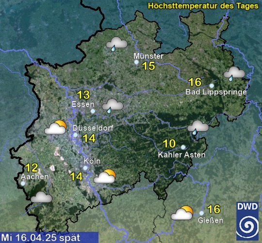 Vorhersage für morgen mit Höchsttemperatur und Wetter für Region West