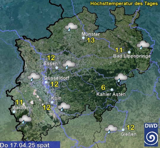 Vorhersage für übermorgen mit Höchsttemperatur und Wetter für Region West