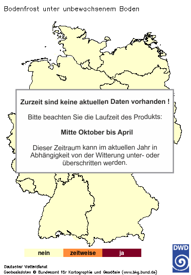 Bodenfrost unter unbewachsenem Boden, Vorhersage heute